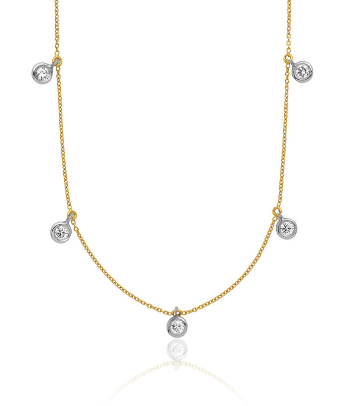 14K Solid Two Tone Gold Diamond Stations Necklace Chain