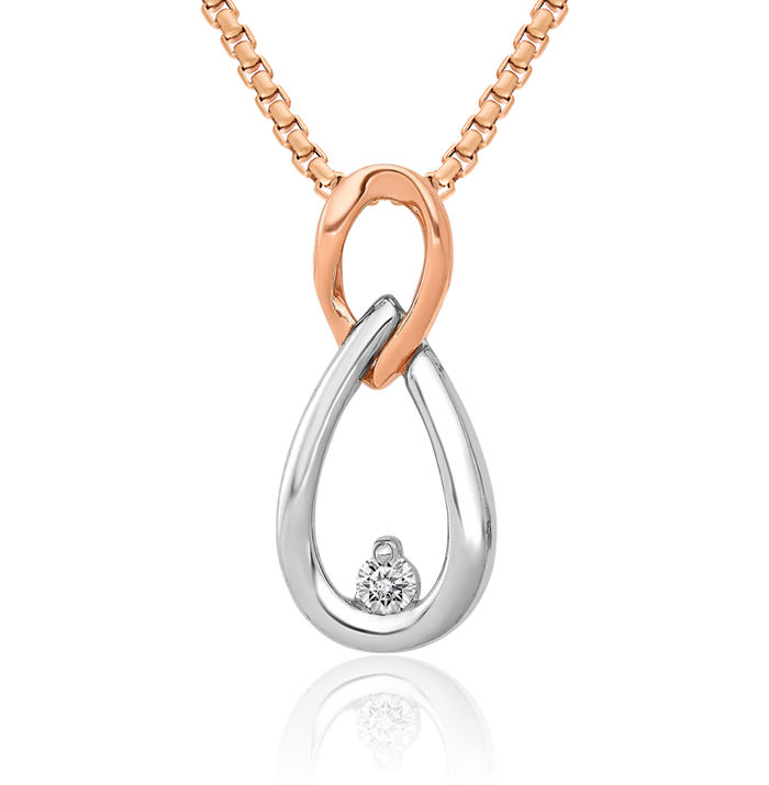 14K Solid Two Tone Rose White Gold Diamond Teardrop Infinity Twisted Love Knot Symbol Floating Chain Slide Pendant Necklace Pear Charm