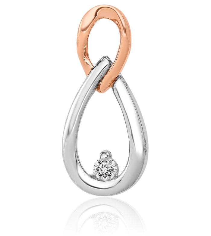 14K Solid Two Tone Rose White Gold Diamond Teardrop Infinity Twisted Love Knot Symbol Floating Chain Slide Pendant Necklace Pear Charm