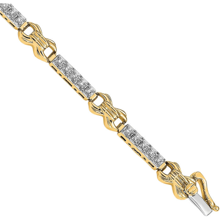 14K Solid Two Tone Gold Diamond Tennis Bracelet