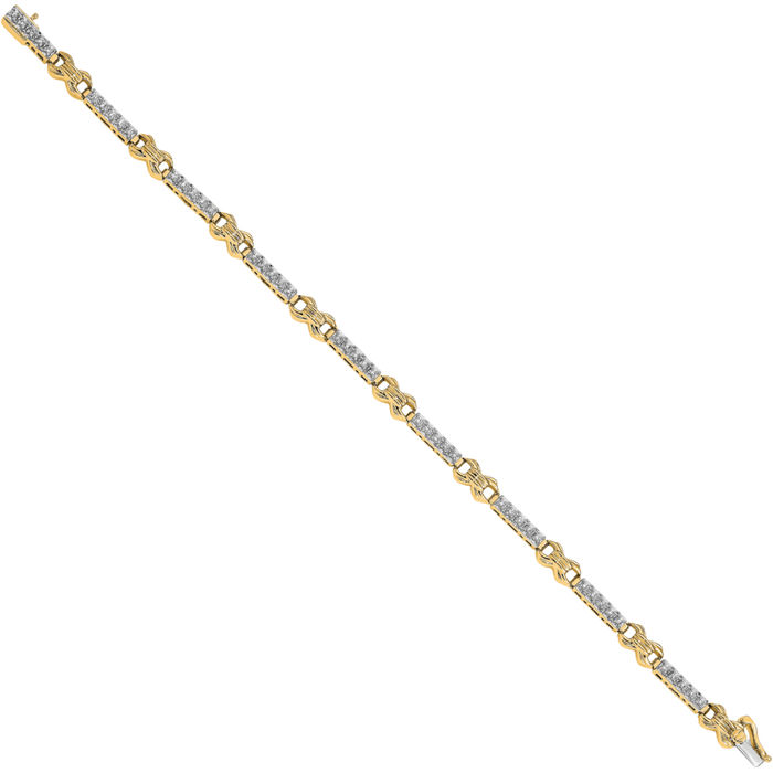 14K Solid Two Tone Gold Diamond Tennis Bracelet