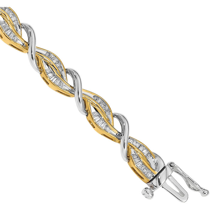 14K Solid Two Tone Gold Diamond Tennis Bracelet