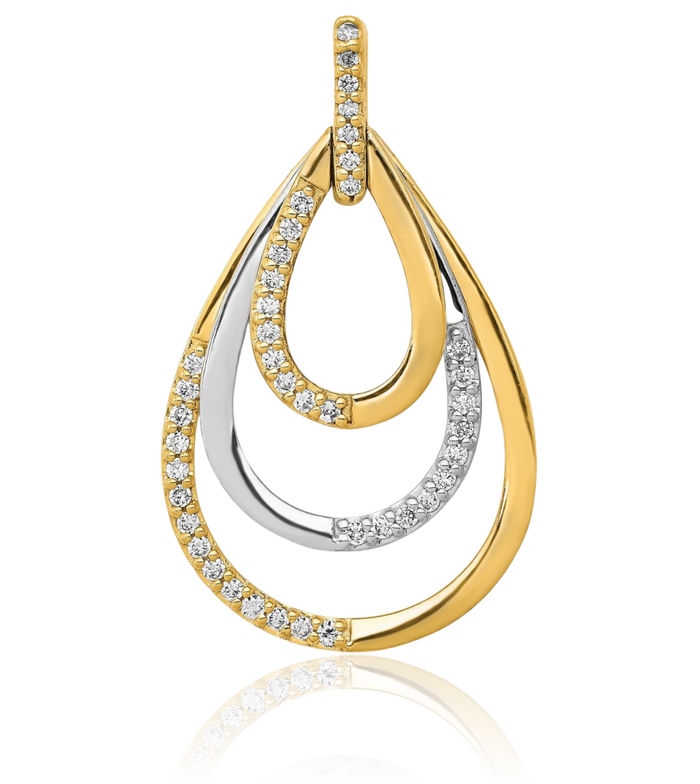 14K Solid Two Tone Gold Diamond Triple Teardrop Necklace Pear Pendant Charm