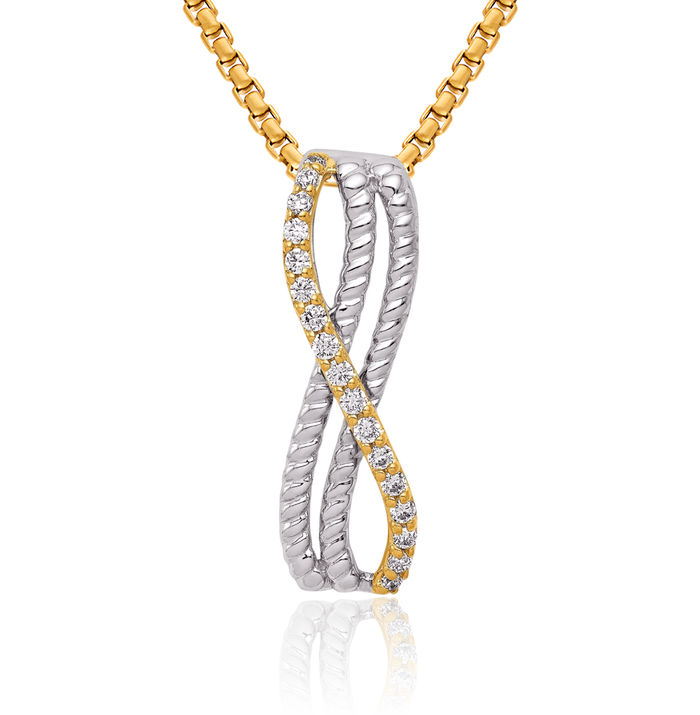 14K Solid Two Tone Gold Diamond Twisted Braided Floating Chain Slide Pendant Necklace Charm