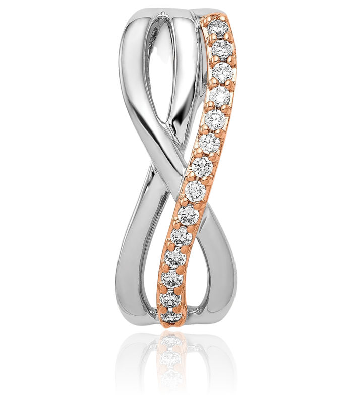 14K Solid Two Tone Rose White Gold Diamond Twisted Floating Chain Slide Pendant Necklace Charm