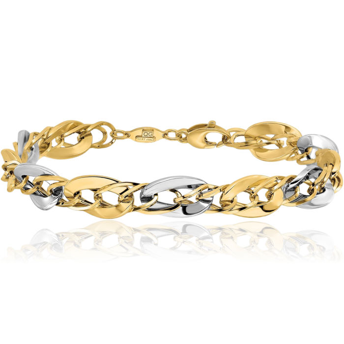 14K Solid Two Tone Gold Double Curb Link Chain Bracelet