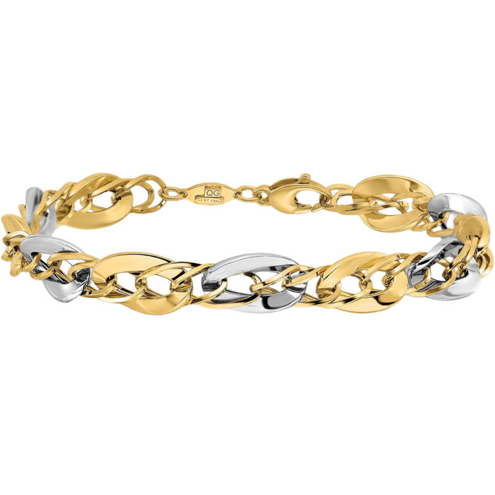 14K Solid Two Tone Gold Double Curb Link Chain Bracelet