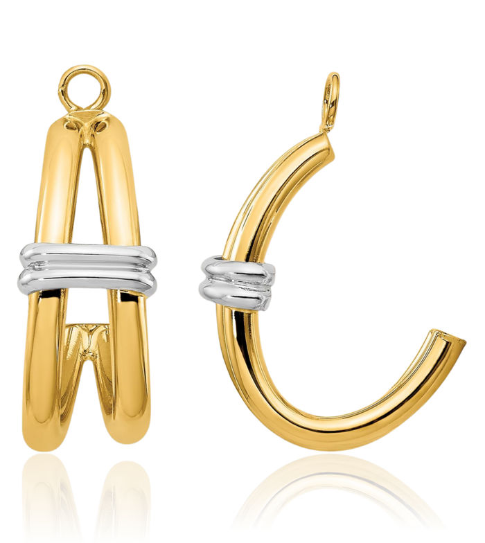 14K Solid Two Tone Gold Double J Hoop Earring Jackets for Studs