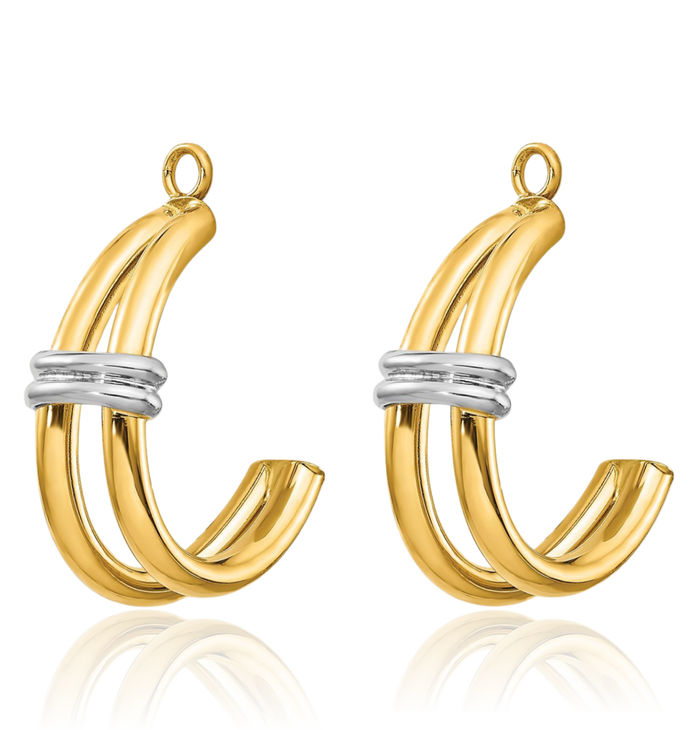 14K Solid Two Tone Gold Double J Hoop Earring Jackets for Studs