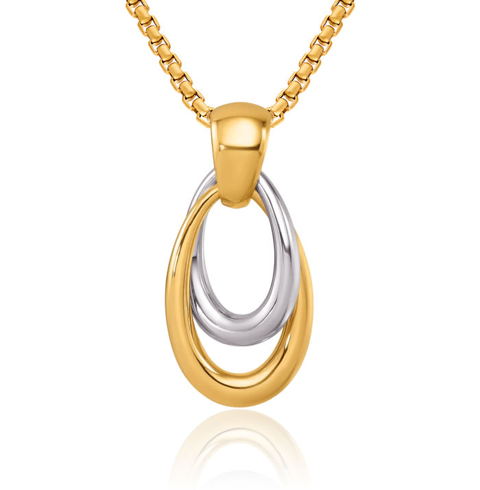 14K Solid Two Tone Yellow White Gold Double Teardrop Geometric Necklace Pear Pendant Charm