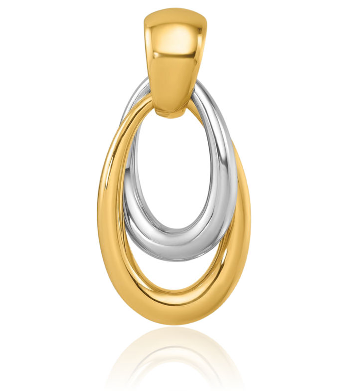 14K Solid Two Tone Yellow White Gold Double Teardrop Geometric Necklace Pear Pendant Charm