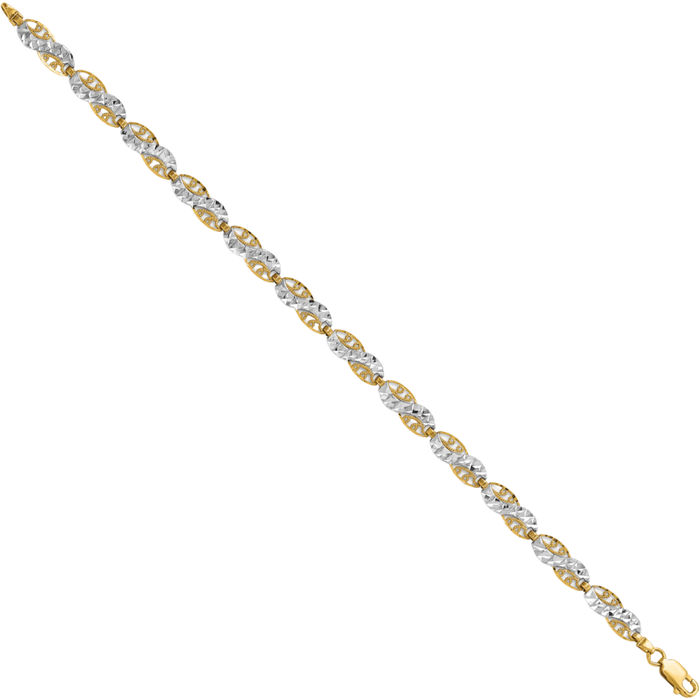 14K Solid Two Tone Yellow White Gold Antique Filigree Link Chain Bracelet