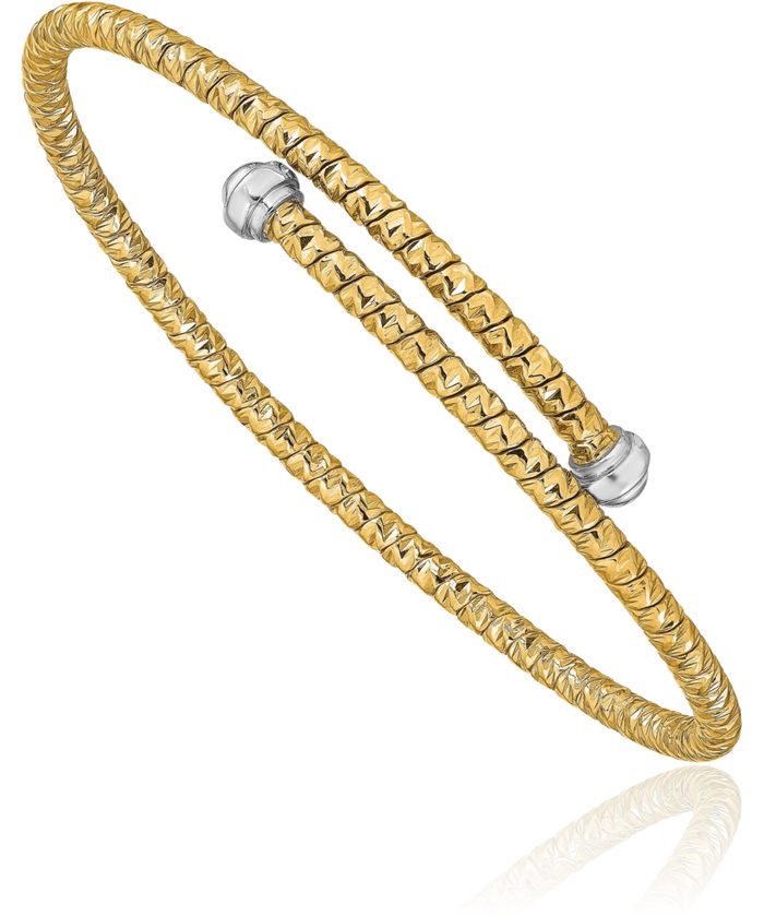 14K Solid Two Tone Gold Flexible Bangle Bracelet