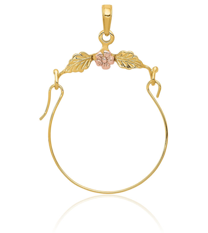 14K Solid Two Tone Gold Flower Necklace Chain Pendant Charm Holder