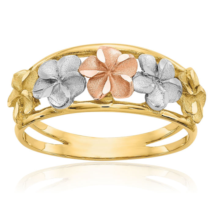 14K Solid Two Tone Gold Flower Ring