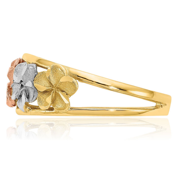 14K Solid Two Tone Gold Flower Ring