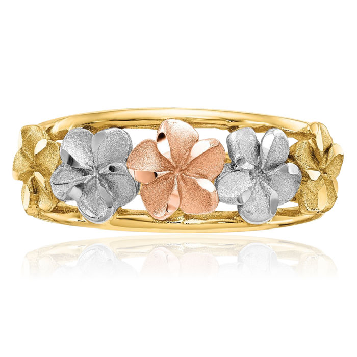 14K Solid Two Tone Gold Flower Ring