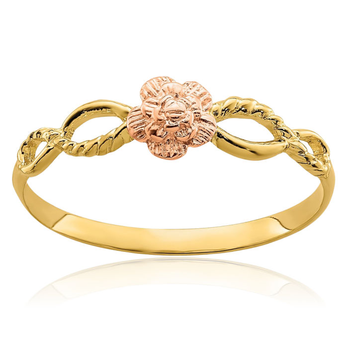 14K Solid Two Tone Gold Flower Ring