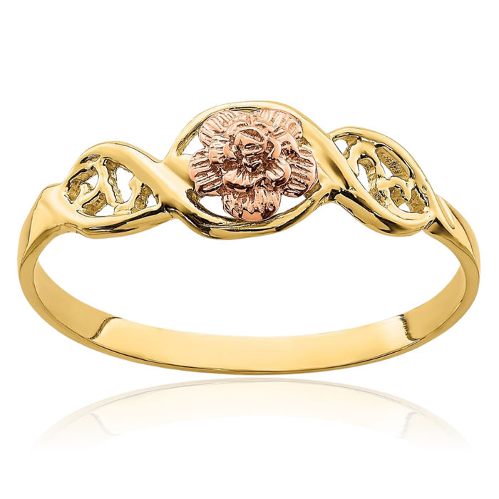 14K Solid Two Tone Gold Flower Ring