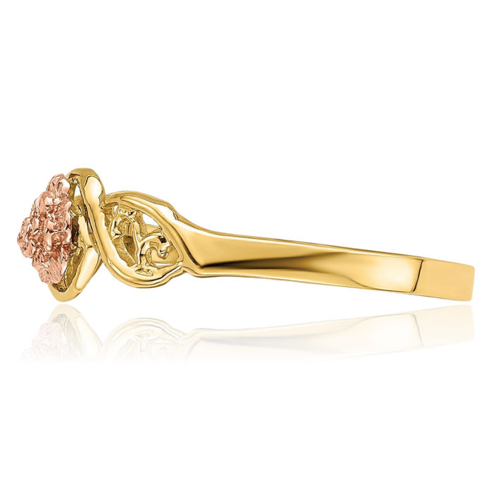 14K Solid Two Tone Gold Flower Ring