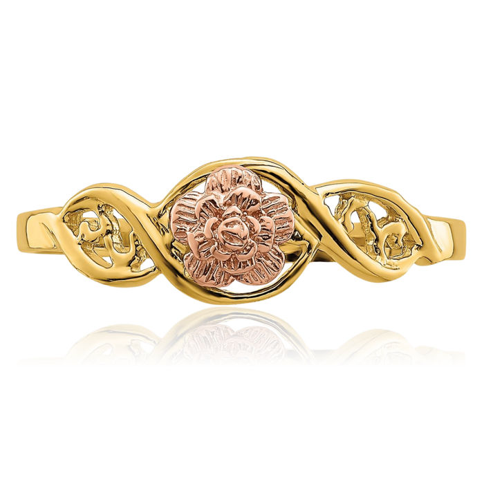 14K Solid Two Tone Gold Flower Ring