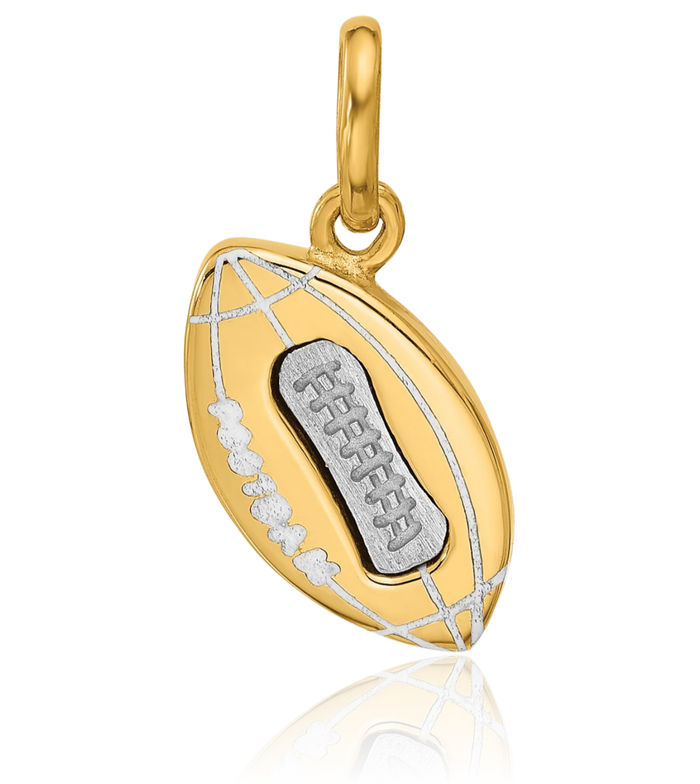 14K Solid Two Tone Gold White Football Necklace Charm Sports Pendant