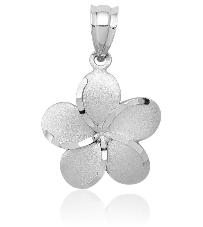 14K Solid Two Tone Yellow White Gold Hawaiian Plumeria Flower Necklace Chain Pendant Charm