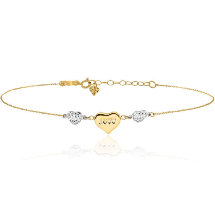 14K Solid Two Tone Gold Heart Anklet Summer Beach Foot Ankle Bracelet