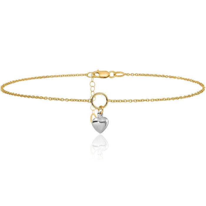 14K Solid Two Tone Gold Heart Anklet Summer Beach Foot Ankle Bracelet