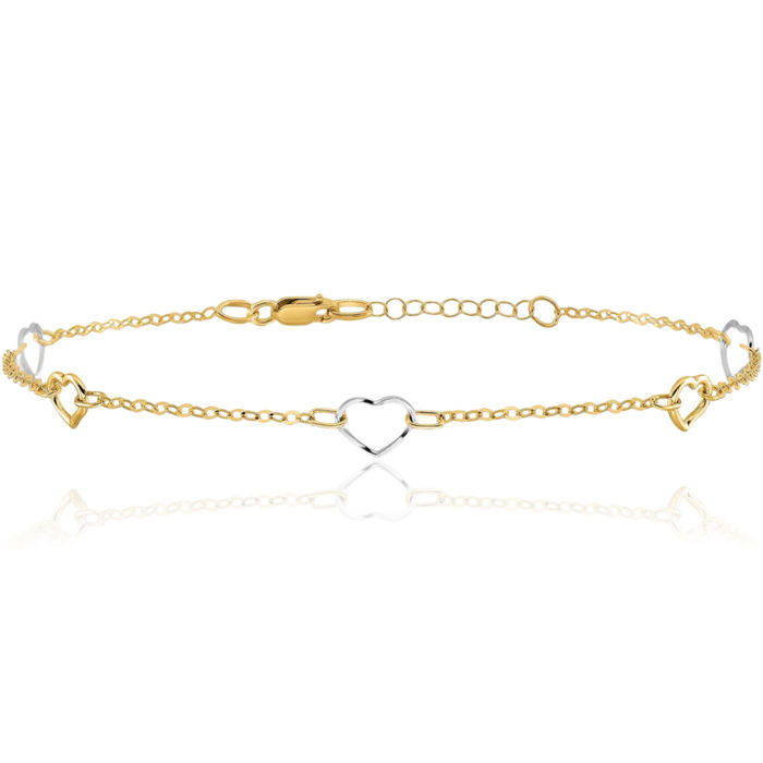 14K Solid Two Tone Gold Heart Anklet Summer Beach Foot Ankle Bracelet