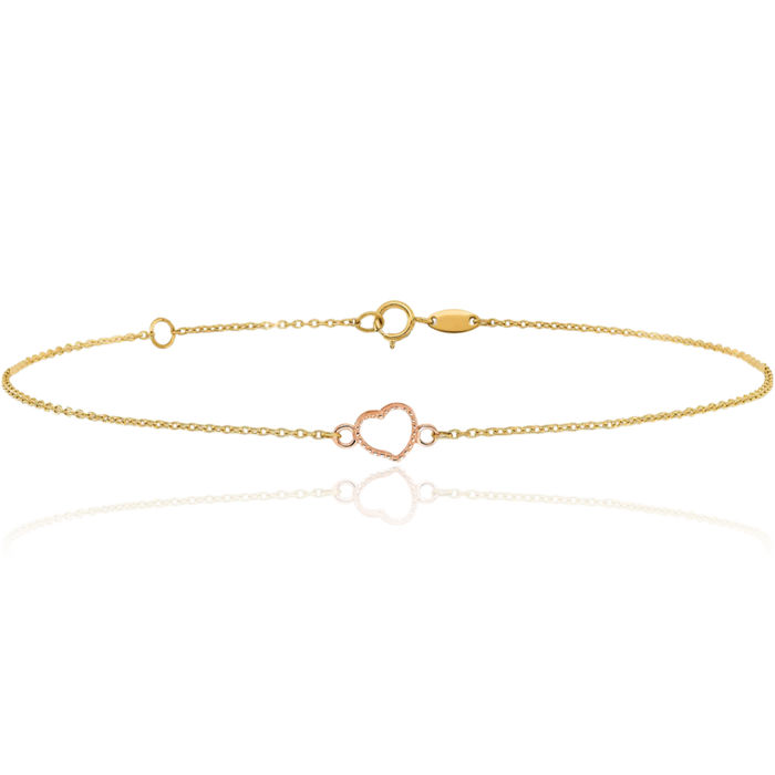 14K Solid Two Tone Gold Heart Anklet Summer Beach Foot Ankle Bracelet