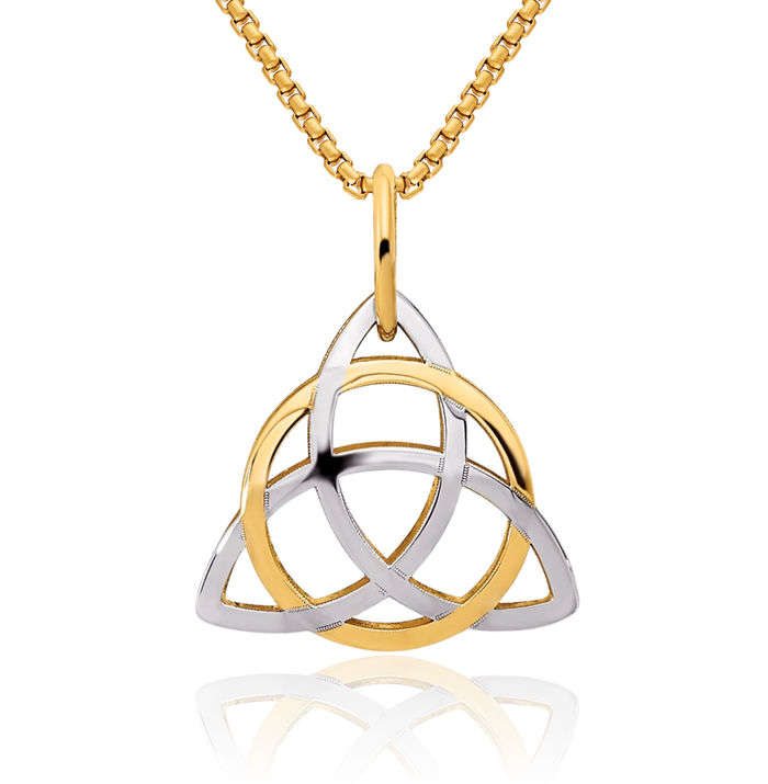 14K Solid Two Tone Yellow White Gold Heart Irish Claddagh Celtic Necklace Chain Pendant Charm Jewelry