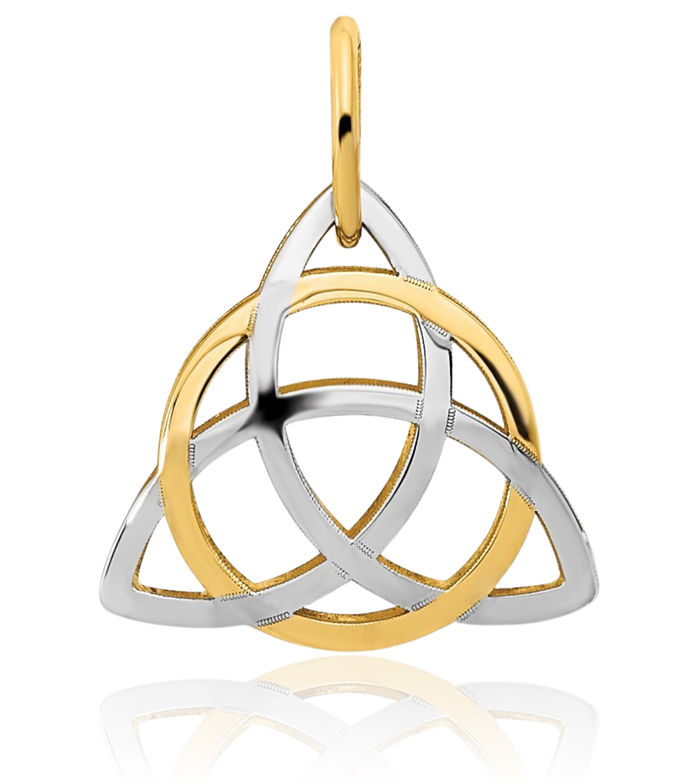 14K Solid Two Tone Yellow White Gold Heart Irish Claddagh Celtic Necklace Chain Pendant Charm Jewelry