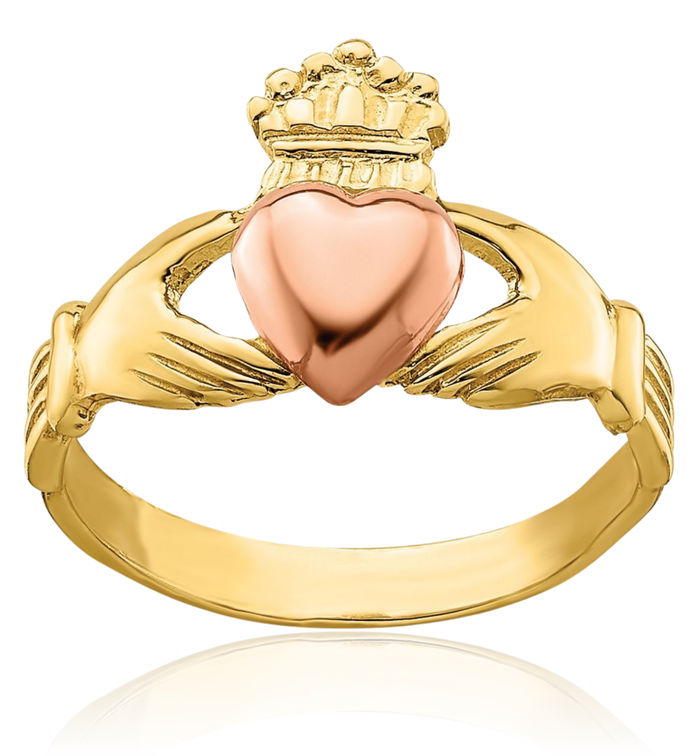 14K Solid Two Tone Gold Heart Irish Claddagh Celtic Ring Jewelry