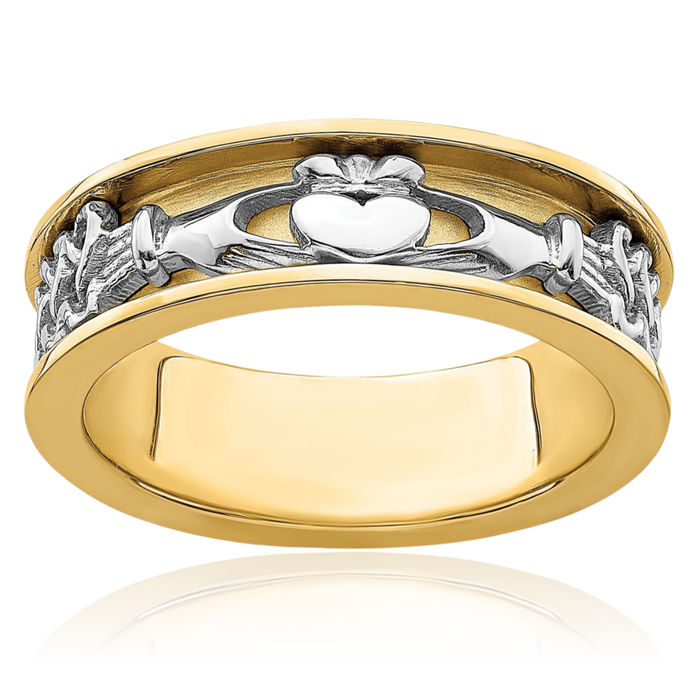 14K Solid Two Tone Gold Heart Irish Claddagh Celtic Ring Jewelry