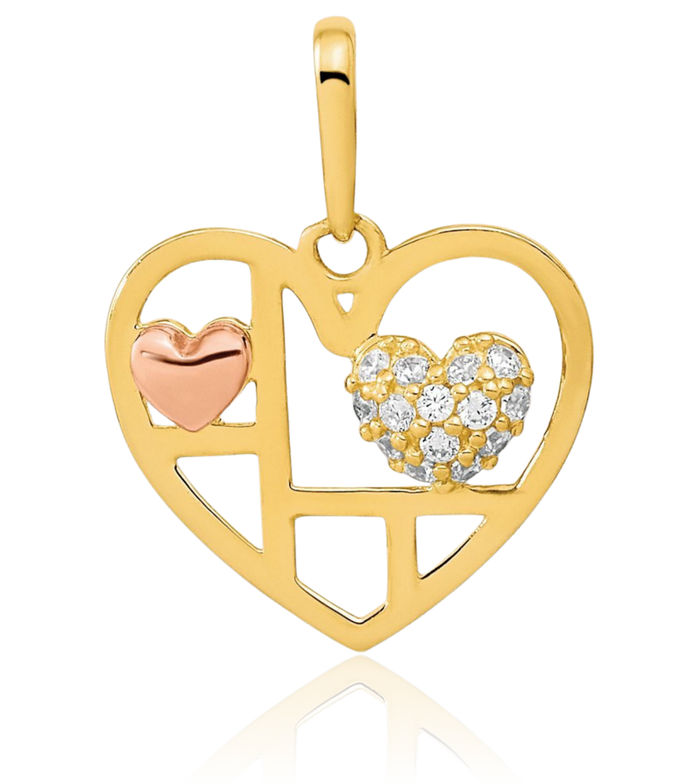 14K Solid Two Tone Gold Heart Cubic Zirconia CZ Necklace Chain Pendant Charm