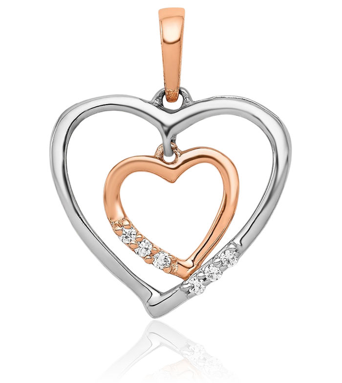 14K Solid Two Tone Rose White Gold Heart Necklace Love Pendant Charm Diamond