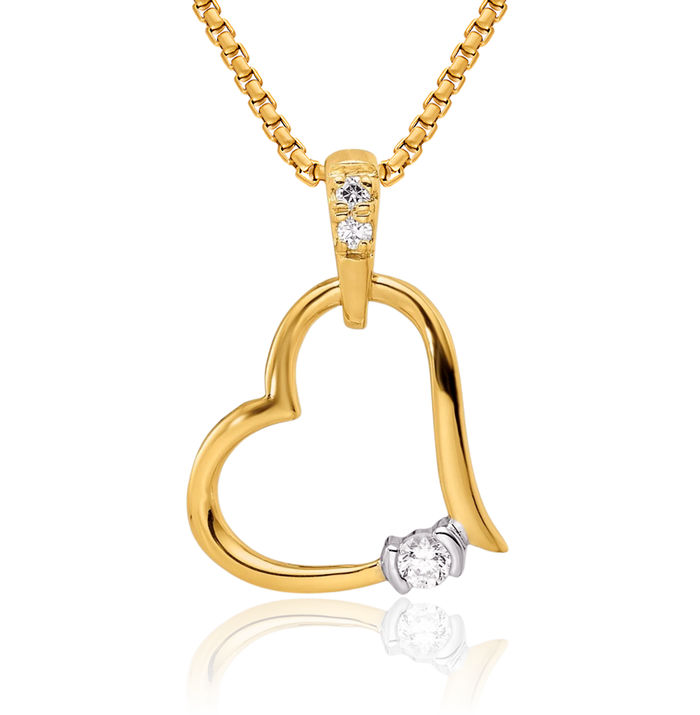 14K Solid Two Tone Gold Heart Diamond Necklace Chain Pendant Charm