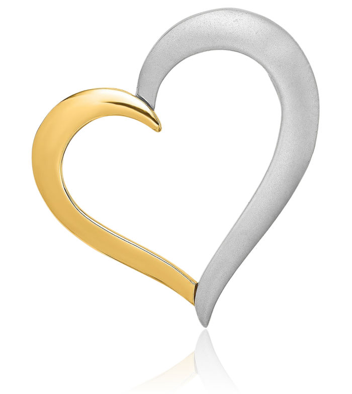 14K Solid Two Tone Gold Heart Floating Chain Slide Pendant Necklace Charm