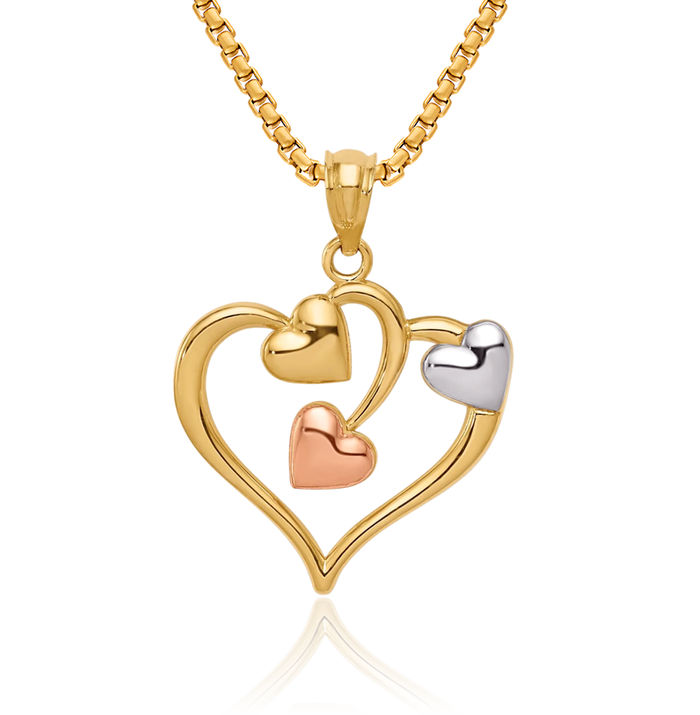 14K Solid Two Tone Gold White Heart Necklace Love Pendant Charm