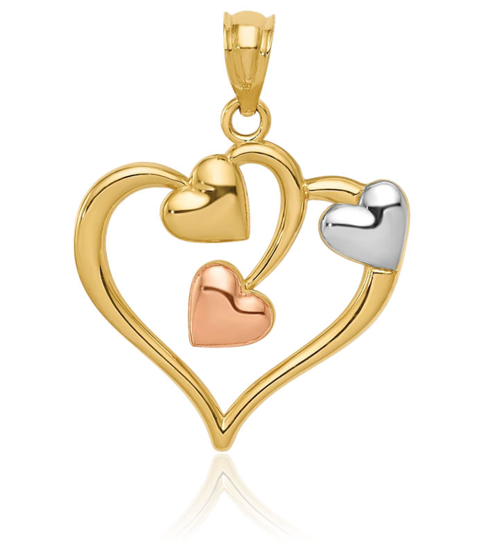 14K Solid Two Tone Gold White Heart Necklace Love Pendant Charm