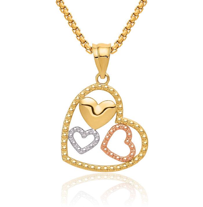 14K Solid Two Tone Gold White Heart Necklace Love Pendant Charm