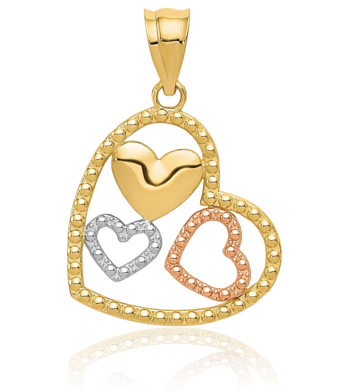 14K Solid Two Tone Gold White Heart Necklace Love Pendant Charm