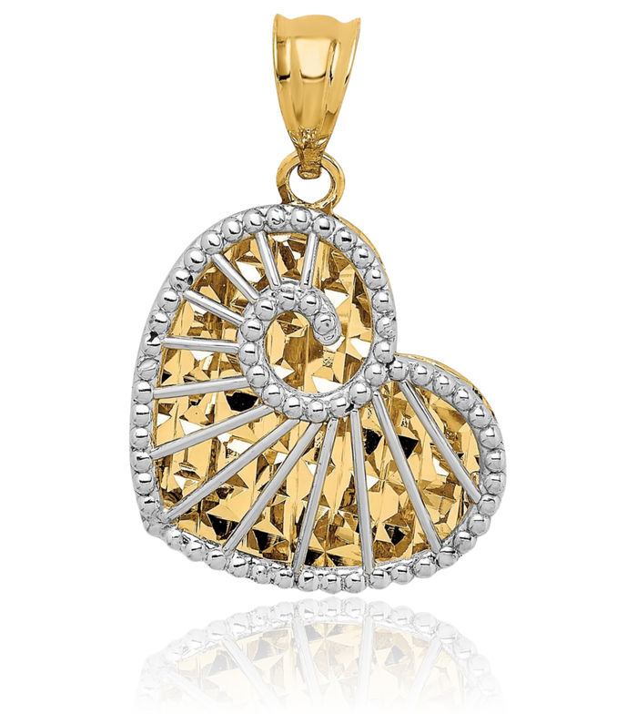 14K Solid Two Tone Gold Heart Necklace Love Pendant Charm