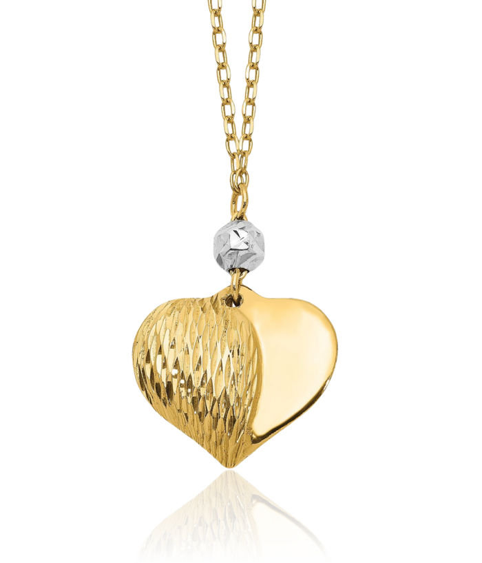 14K Solid Two Tone Gold Heart Necklace Love Pendant Friendship Charm Chain