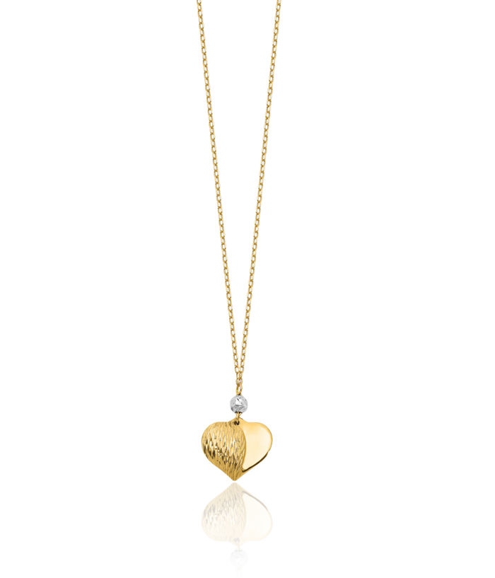 14K Solid Two Tone Gold Heart Necklace Love Pendant Friendship Charm Chain