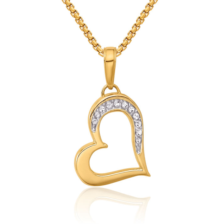 14K Solid Two Tone Yellow White Gold Heart Necklace Love Pendant Charm