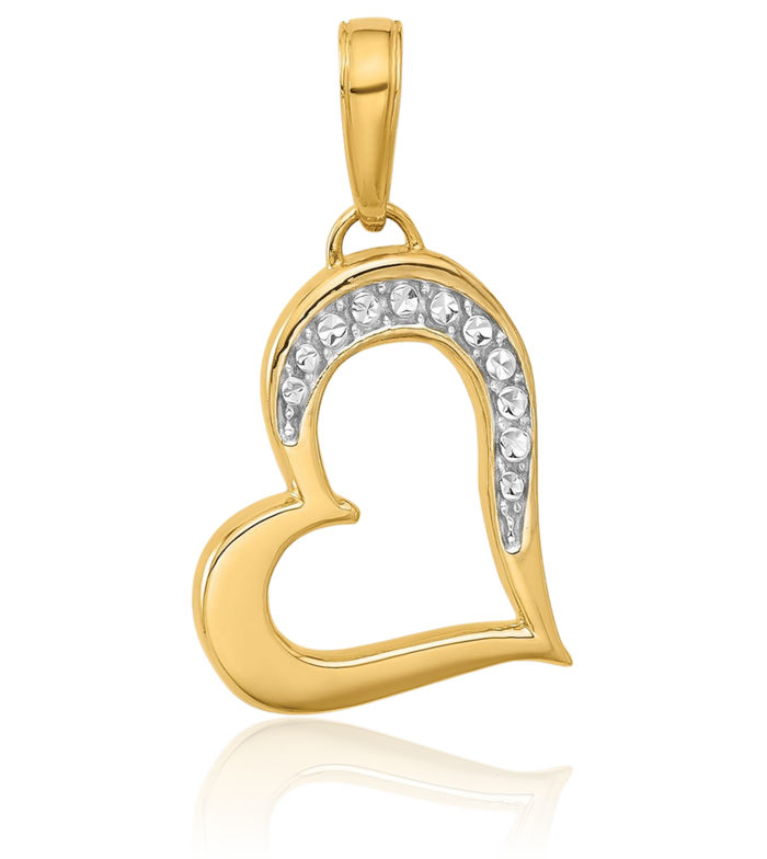 14K Solid Two Tone Yellow White Gold Heart Necklace Love Pendant Charm