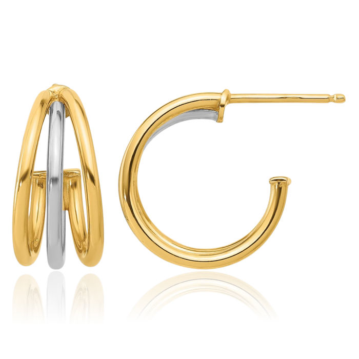 14K Solid Two Tone Gold White Hoop Earrings