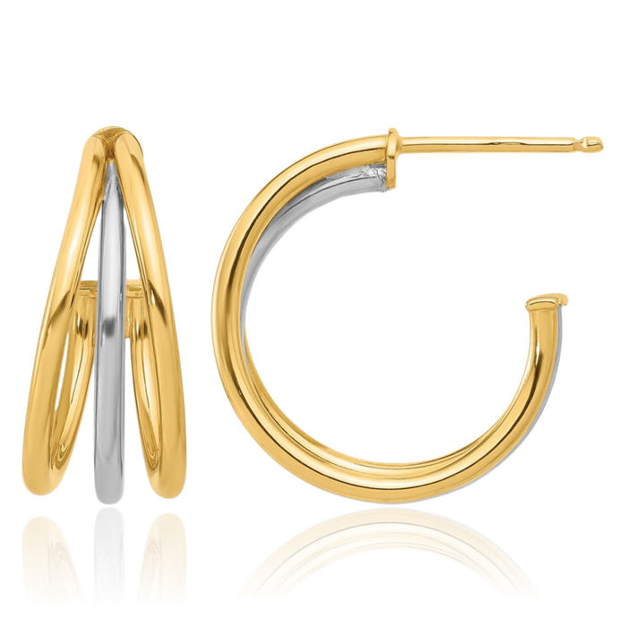 14K Solid Two Tone Gold White Hoop Earrings